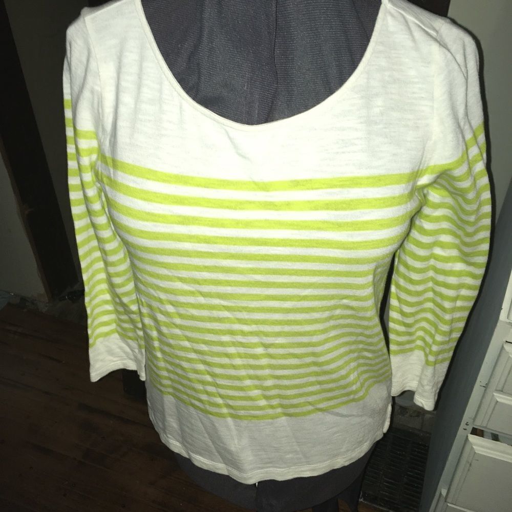 Joie shimmery green striped 3/4 sleeve lightweight sweater